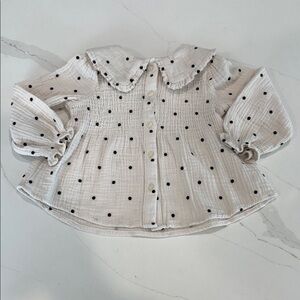 Zara Girls Cream Polka Dot Cotton Button-Front Top